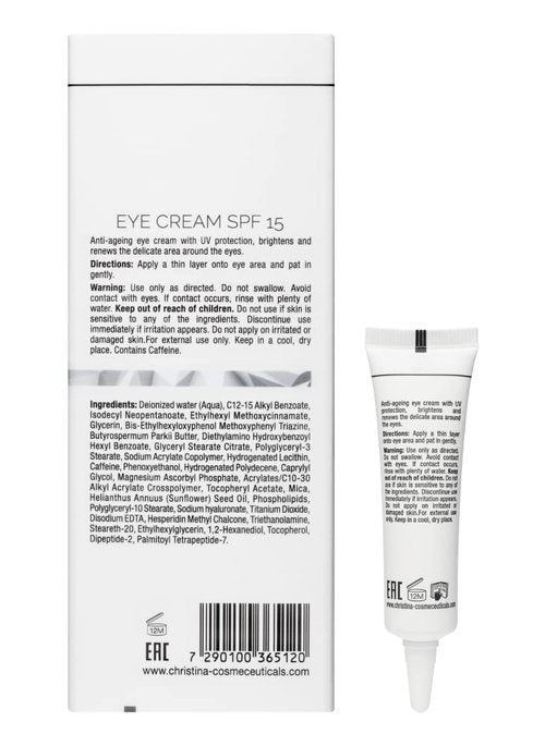 -CHRISTINA- Illustrious Eye Cream with SPF 15 and Hyaluronic Acid | Peptide Cream with Vitamin E for Revitalizing, Nourishing the Skin | Targets Pigmentation, Signs of Aging, Dark Circles 15ml