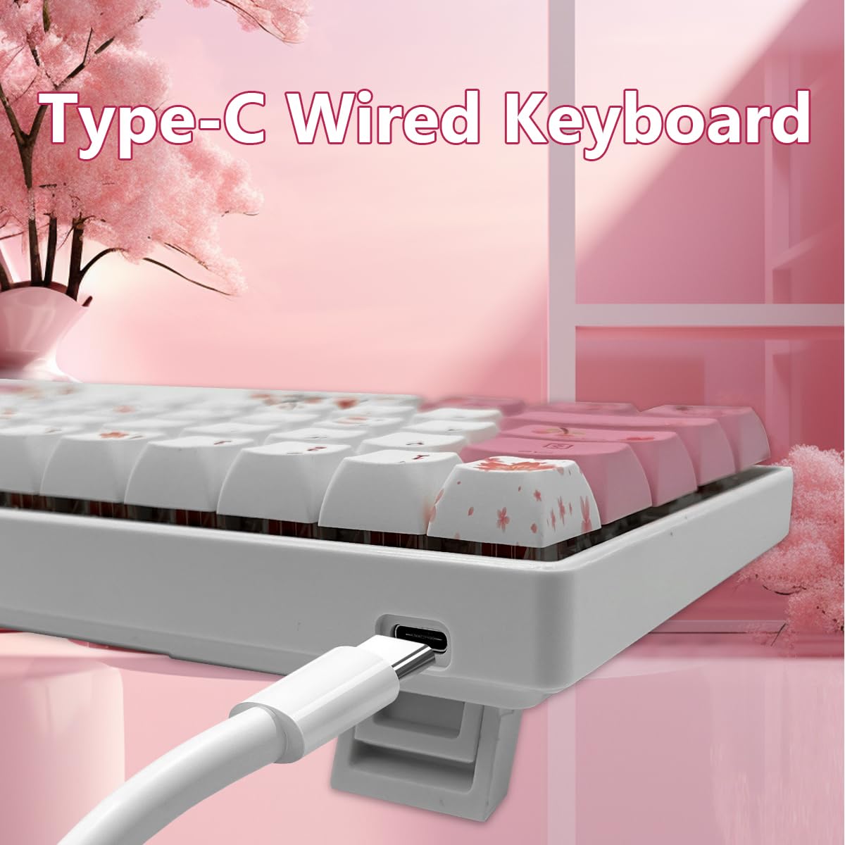 ZMX Cherry Blossom Pink and White Keyboard,60% Wired Hot Swappable RGB Backlit Mechanical Gaming Keyboard Mini 61 Keys XDA Profile Cute PBT Keycaps for Office PC/Mac Gamer (OUTEMU-Brown Switch)