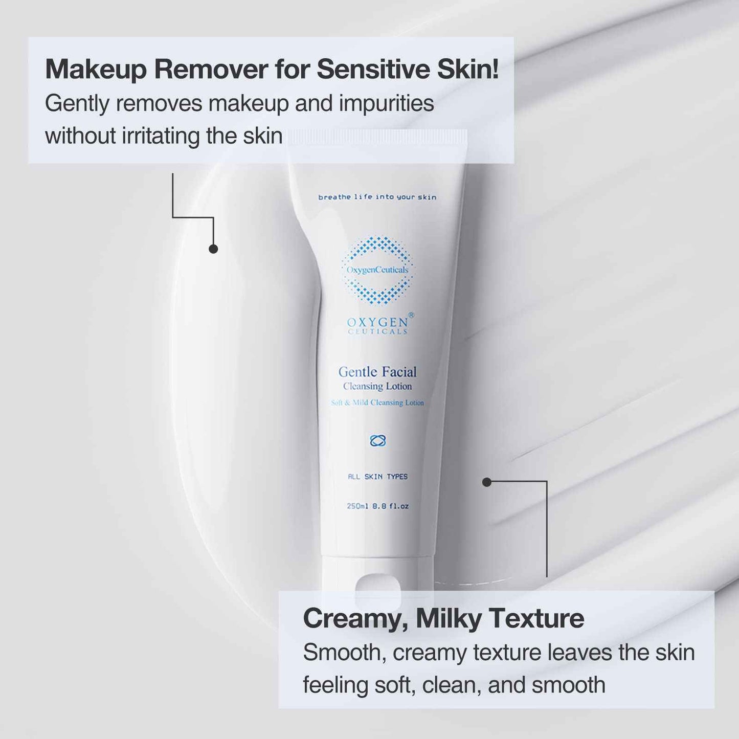 OxygenCeuticals Gentle Facial Cleansing Lotion – Hydrating Cleanser for Sensitive & Dry Skin, Removes Makeup Residue & Impurities Without Greasy Feel, Enriched with Botanic Oils 8.8 fl.oz (250ml)