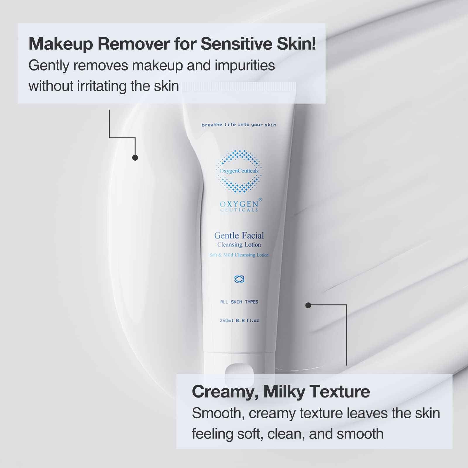 OxygenCeuticals Gentle Facial Cleansing Lotion – Hydrating Cleanser for Sensitive & Dry Skin, Removes Makeup Residue & Impurities Without Greasy Feel, Enriched with Botanic Oils 8.8 fl.oz (250ml)