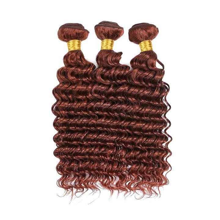 Giginger Bundles Human Hair 24 26 28 Inch Reddish Brown Deep Wave Bundles Color 33 Human Hair Deep Wave Unprocessed Quick Weave Soft Sewn In Hair Extensions for Black Women