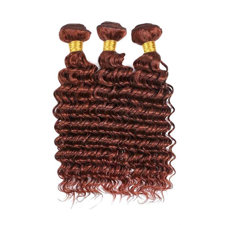 Giginger Bundles Human Hair 20 22 24 Inch Reddish Brown Deep Wave Bundles Color 33 Human Hair Deep Wave Unprocessed Quick Weave Soft Sewn In Hair Extensions for Black Women