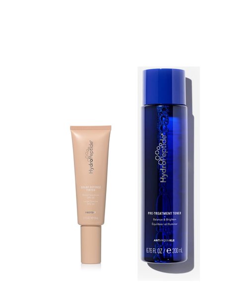 HydroPeptide Solar Defense Face SPF 30 Sunscreen, Tinted (1.7 Fl Oz) & Pre-Treatment Toner (6.76 Fl Oz) Bundle