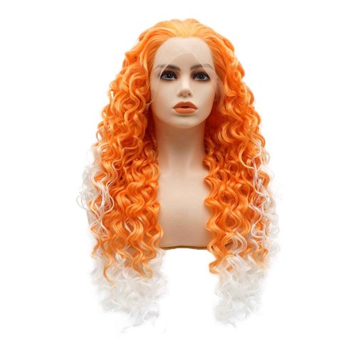 LUSHY BEAUTY Hair Synthetic Lace Front Wig Curly Long 26inch Orange Root White Ombre Heavy Density Realistic Wig