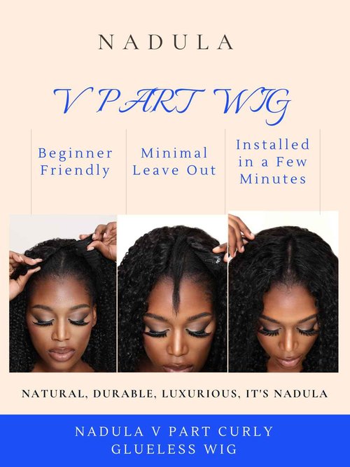 Nadula EasiContour V Part Curly Wigs Human Hair No Leave Out Ombre Black to Chestnut Brown Clip in V-part Wig,12A Glueless Highlight Upgrade U Part Human Hair Wig Ready to Go 180% Density 16inch