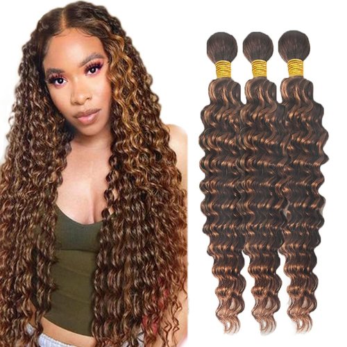 Habiliana Bundles Human Hair 16 18 20 Inch Deep Wave P4/30 Human Hair Bundles 11A Unprocessed Brazilian Virgin Quick Weave Hair Extensions for Black Women