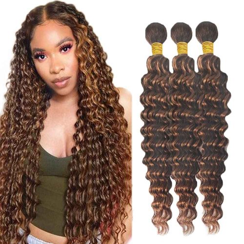 Habiliana Bundles Human Hair 26 28 30 Inch Deep Wave P4/30 Human Hair Bundles 11A Unprocessed Brazilian Virgin Quick Weave Hair Extensions for Black Women