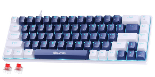 abucow 60% Mechanical Keyboard with Blue Backlight 68-Key Gaming Keyboard Dark Blue-White Keycaps - Red Switches for a Premium Typing and Gaming Experience PC Mac (Dark Blue-White)