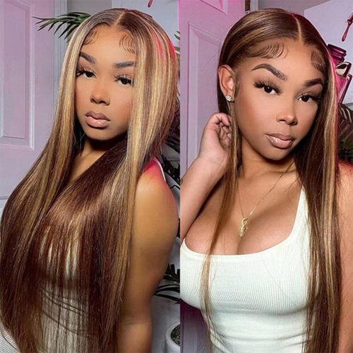 13X6 Highlight Lace Front Wig Human Hair Pre Plucked Ombre 4/27 Lace Front Wig Human Hair 180 Density Highlight Human Hair 32 Inch