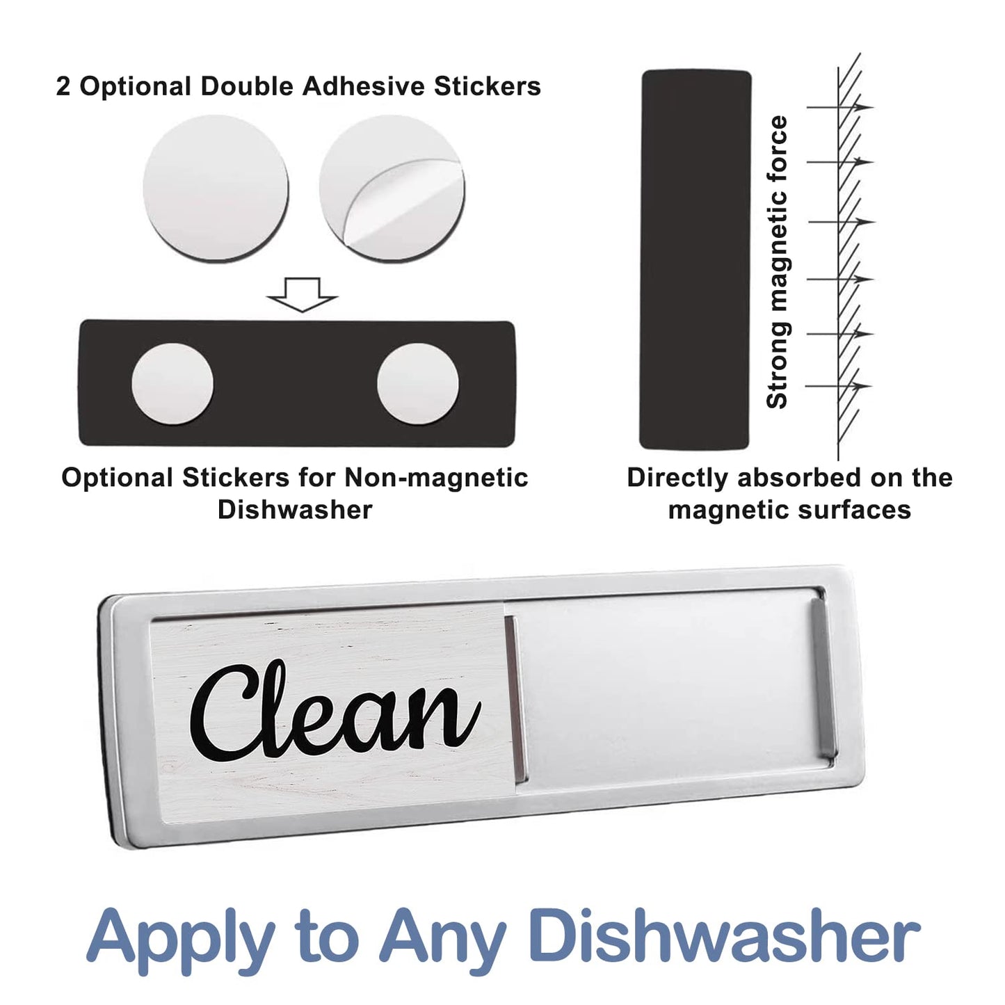 Oxepleus Dishwasher Magnet Clean Dirty Sign, Farmhouse Rustic Wood Design Black and White Non-Scratch/Easy to Read & Slide/Strong Magnetism Kitchen Storage and Decoration Accessories (A-Silver)