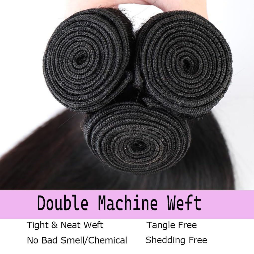 12A Brazilian Straight Bundles Human Hair 18 20 22 Inch, 100% Unprocessed Virgin Human Hair Bundles Straight, Sew In Hair Extensions Quick Weave 3 Glossy Hair Bundles, 300g/Pack Natural Black Color