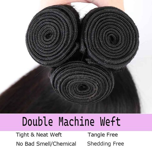 12A Human Hair Bundles Straight 3 Bundles Human Hair 14 16 18 Inch, 100% Unprocessed Brazilian Virgin Human Hair Straight Bundle Double Strong Weft Natural Black Color(300g /lot)