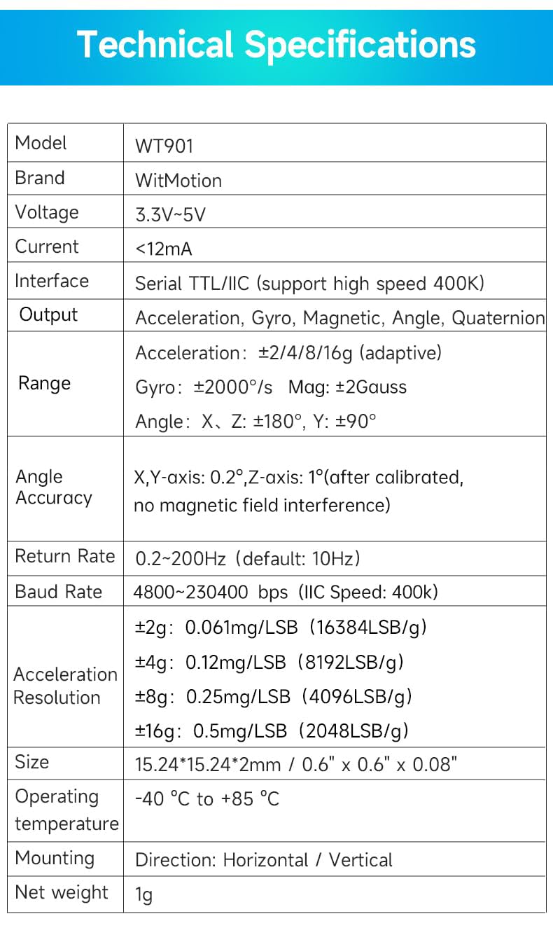 [Arduino Accelerometer Sensor+Inclinometer] WT901 High-Accuracy 3-axis Acceleration+Gyroscope+Tilt Angle +Magnetometer with Kalman Filtering, 9-axis MPU9250 USB 200Hz IMU Raspberry Pi AHRS Module