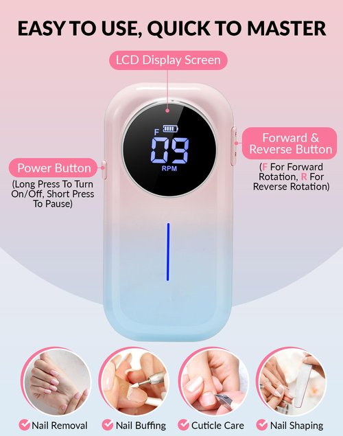 BAOSHISHAN Professional Nail Drill Machine, 20000RPM Electric Cordless Nail Drill with Base Pen Holder, Rechargeable Nail File 11 Drill Bits for Remove Gel Acrylic Nail