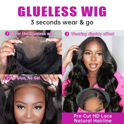 Caijuxing Wear And Go Glueless Wigs Human Hair Body Wave Lace Front Wig 4x4 Hd Lace Closure Wigs Human Hair Glueless Wigs Human Hair Pre Plucked Pre Cut For Beginners 180% Density (24 Inch)