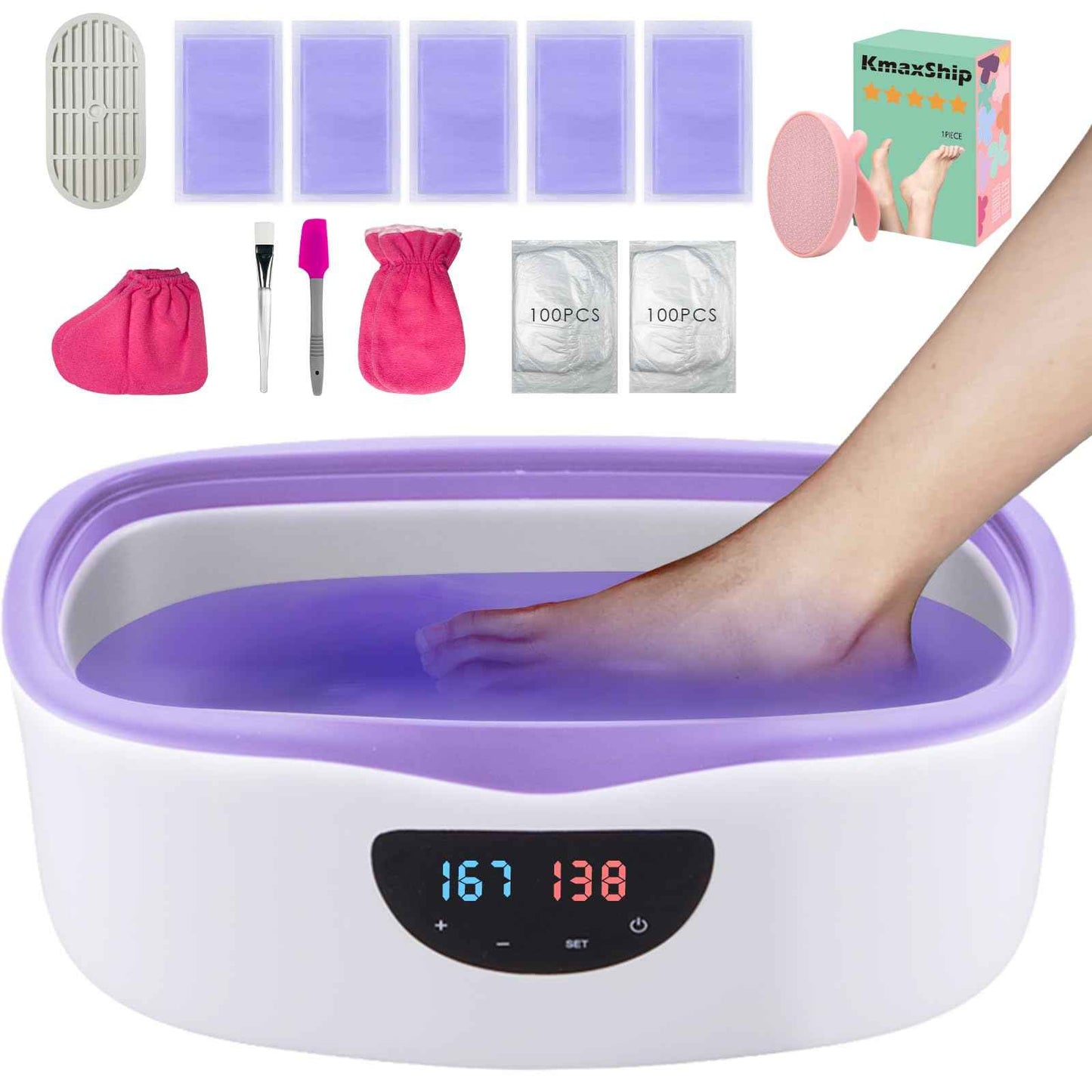 KmaxShip Paraffin Wax Machine for Hand and Feet Treatment - 5000ml Large Capacity Paraffin Wax Warmer with 3.85 lbs Refills, Moisturizing Kit Paraffin Hand Wax Machine - 213pcs Set