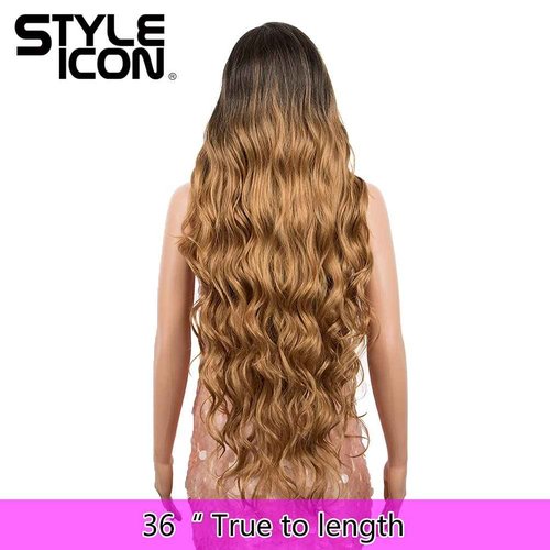 Style Icon Easy-360 Lace Wigs 36" Big Curl Free Part Lace Frontal Wigs Super Long Multi-Layered Synthetic Wig (36 Inches, TT6/26Q)