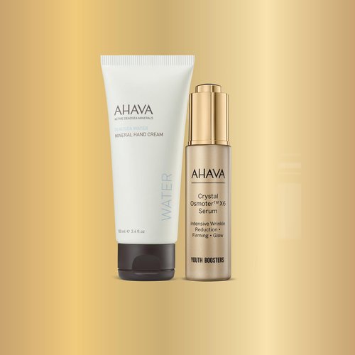 AHAVA Working Hands & Anti-Wrinkles Set - Includes Hand Cream 3.4 Fl.Oz against dry, cracked hands & Crystal Osmoter X6 Serum 1 Fl.Oz to provide radiance & treatment against wrinkles & fine lines