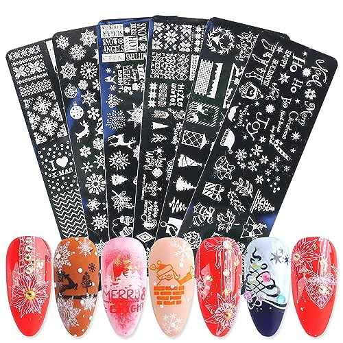 6pcs Christmas Nail Stamping Plate Nail Stamping Kit for Nails Snowflake Reindeer Christmas Tree Lights Image Plates Nail Stamping Plate for Women£¨4.72 x 1.57 inch£©