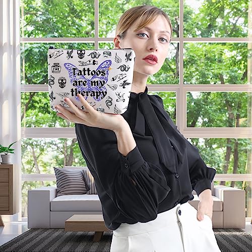 WCGXKO Tattoo Artist Gift Gothic Tattoos Are My Therapy Zipper Pouch Makeup Bag