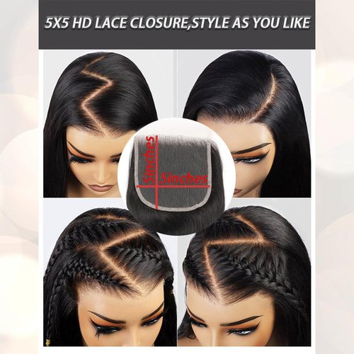 5x5 Lace Closure Human Hair 22 Inches Body Wave Human Hair Closure Can be Curly and Dyed 100% Human Hair Lace Closure With Baby Hair(22Inches Natural Black)