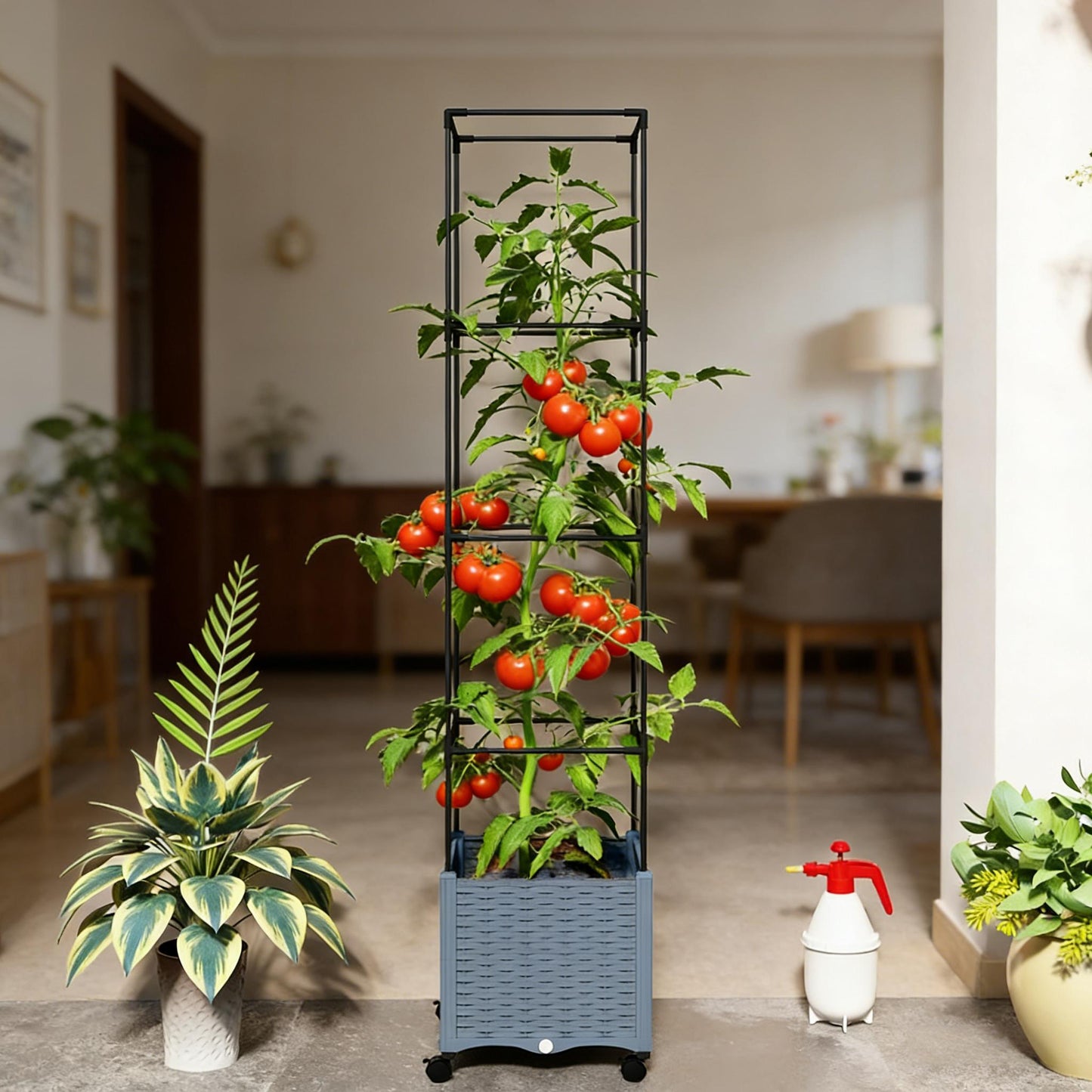 Mobile Raised Garden Bed with Adjustable Trellis - Gray