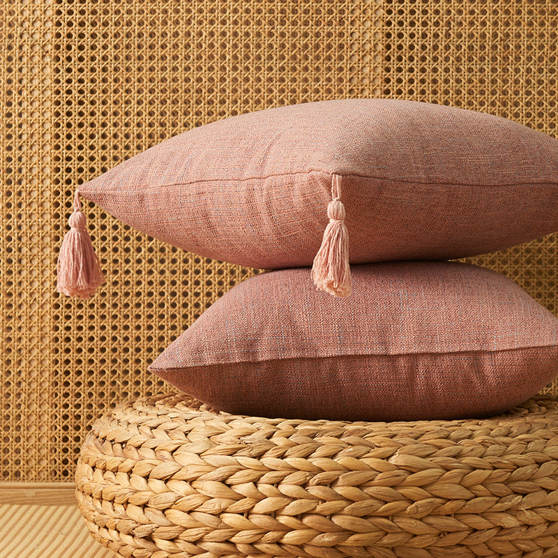 Japanese Solid Color Cotton Linen Fringe Pillow with Tassels - Home Decor