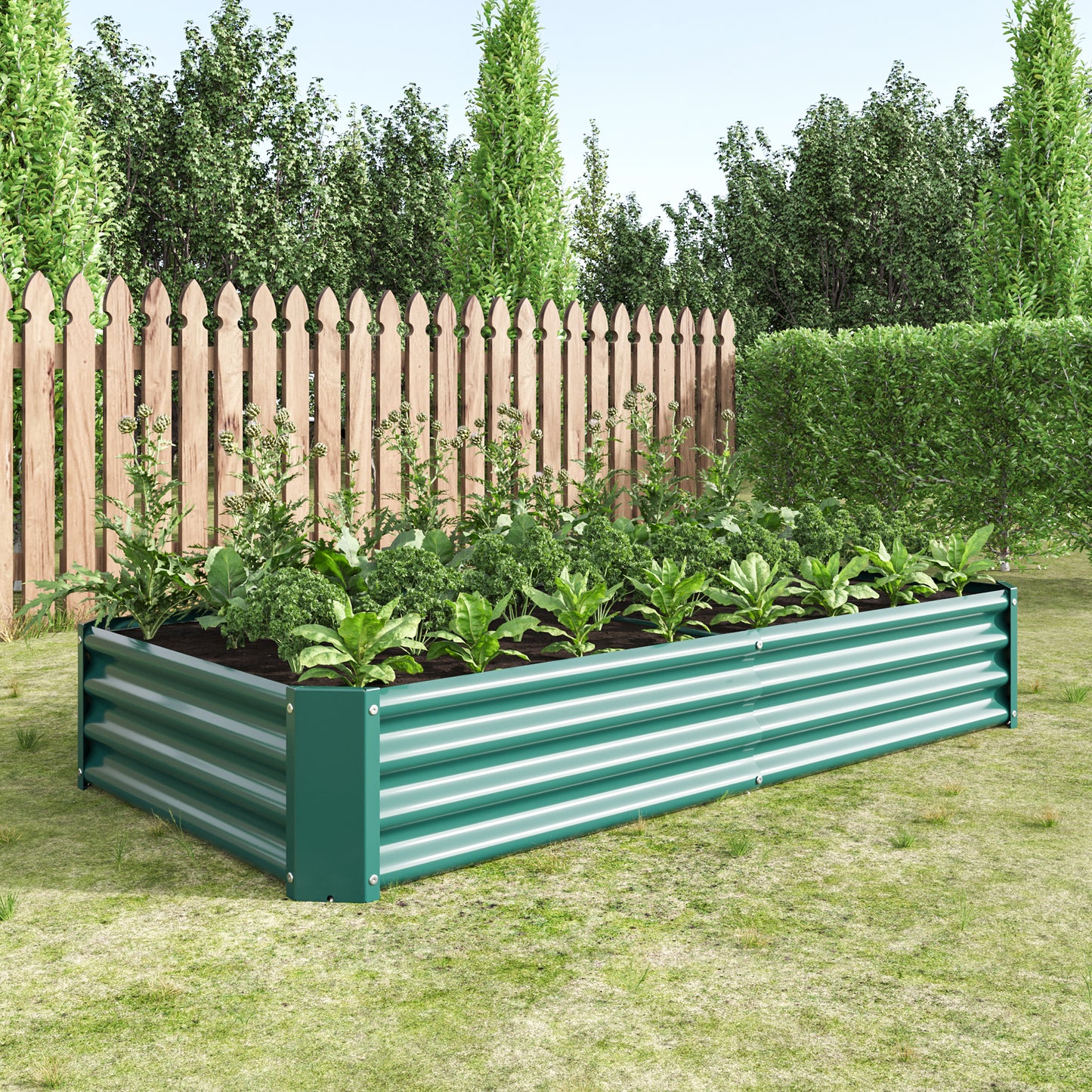2PCS Green Metal Raised Garden Planter Beds - 6'x3'x1'