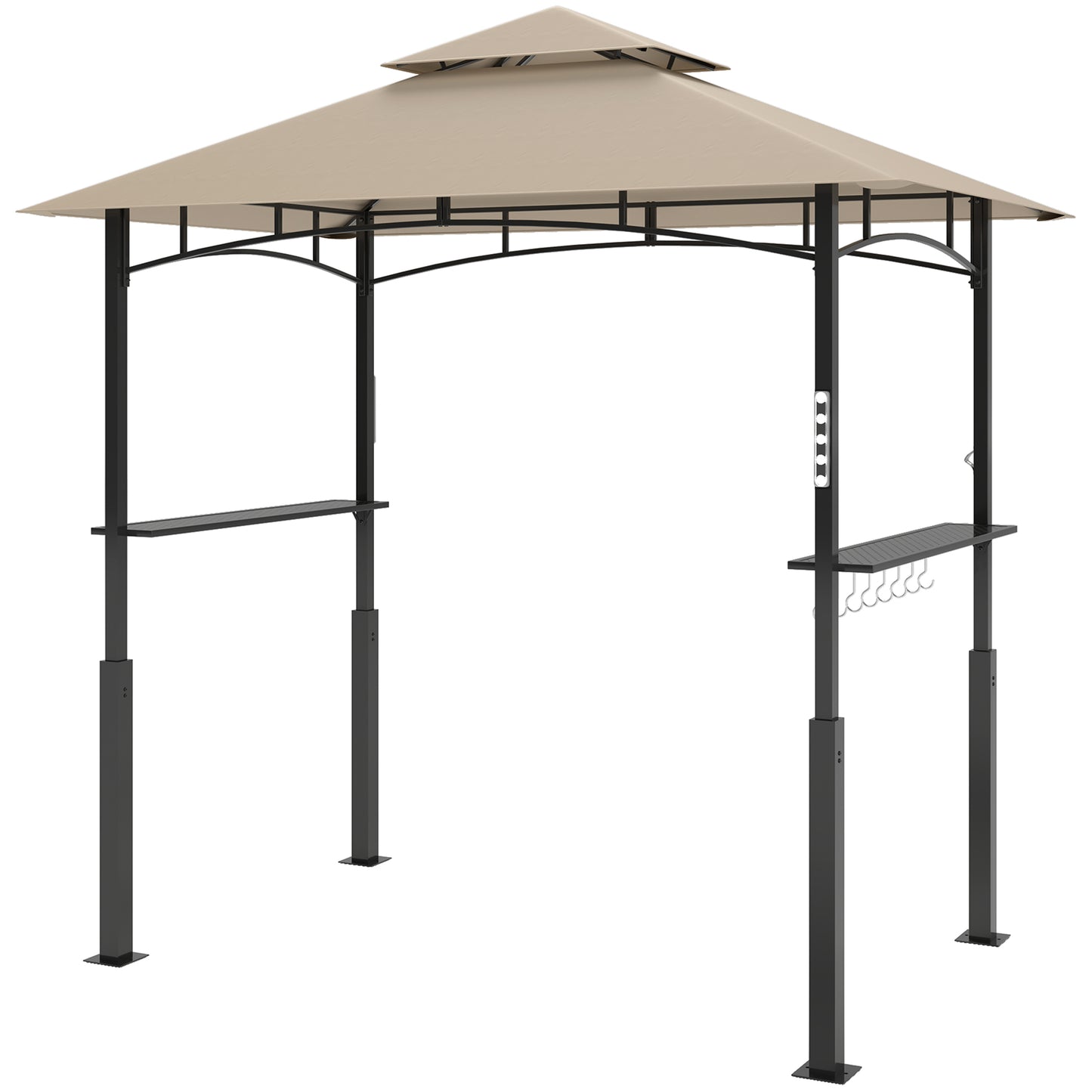 Grill Gazebo with LED Light & Side Shelves - Khaki