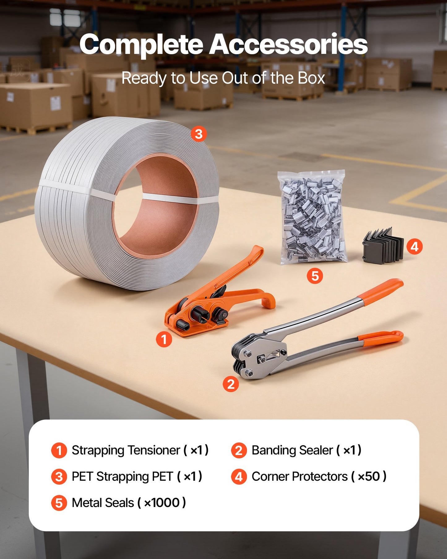 Heavy Duty Pallet Strapping Kit with Sealer and Metal Seals - 3200 ft PP Strapping for Warehouse Shipping