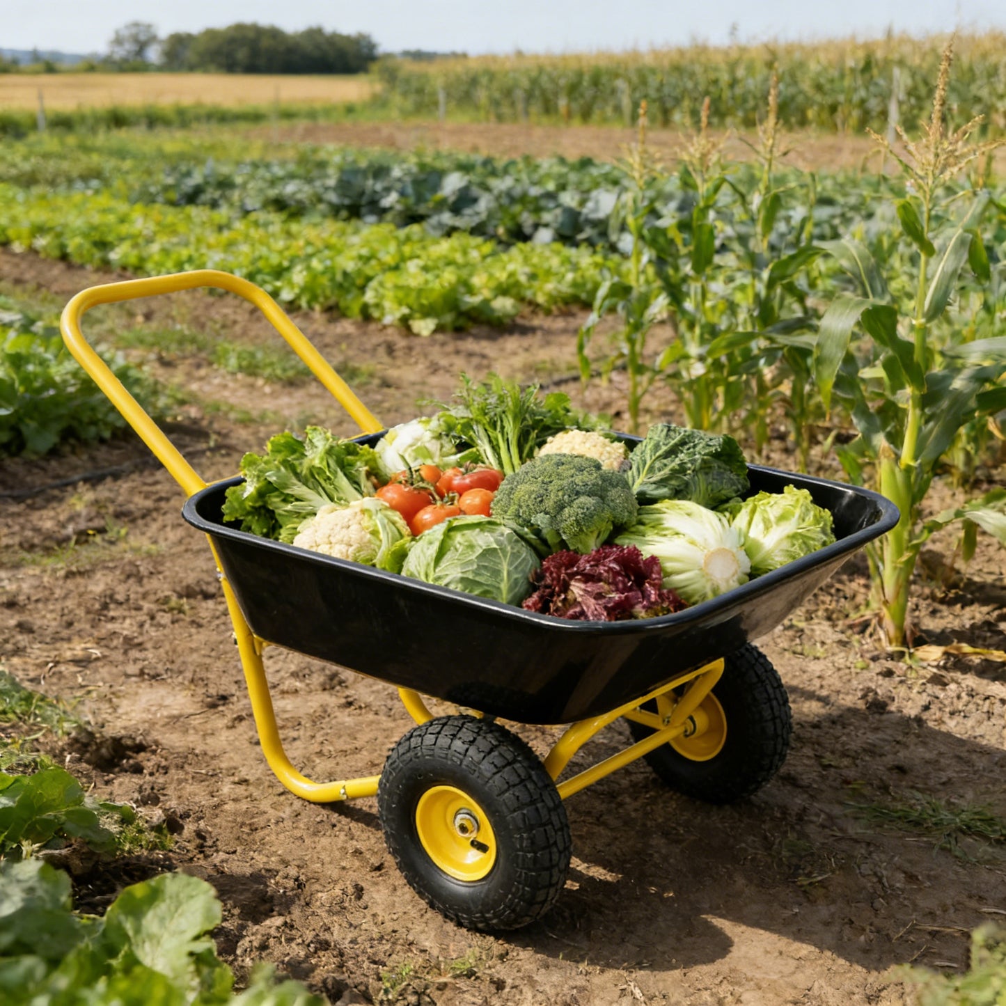 Two-wheeled Barrow, Garden Cart, 10-inch Pneumatic Wheels Yellow Black