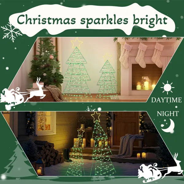 Lighted Metal Christmas Tree Yard Decorations - Set of 2, 150 LED Lights