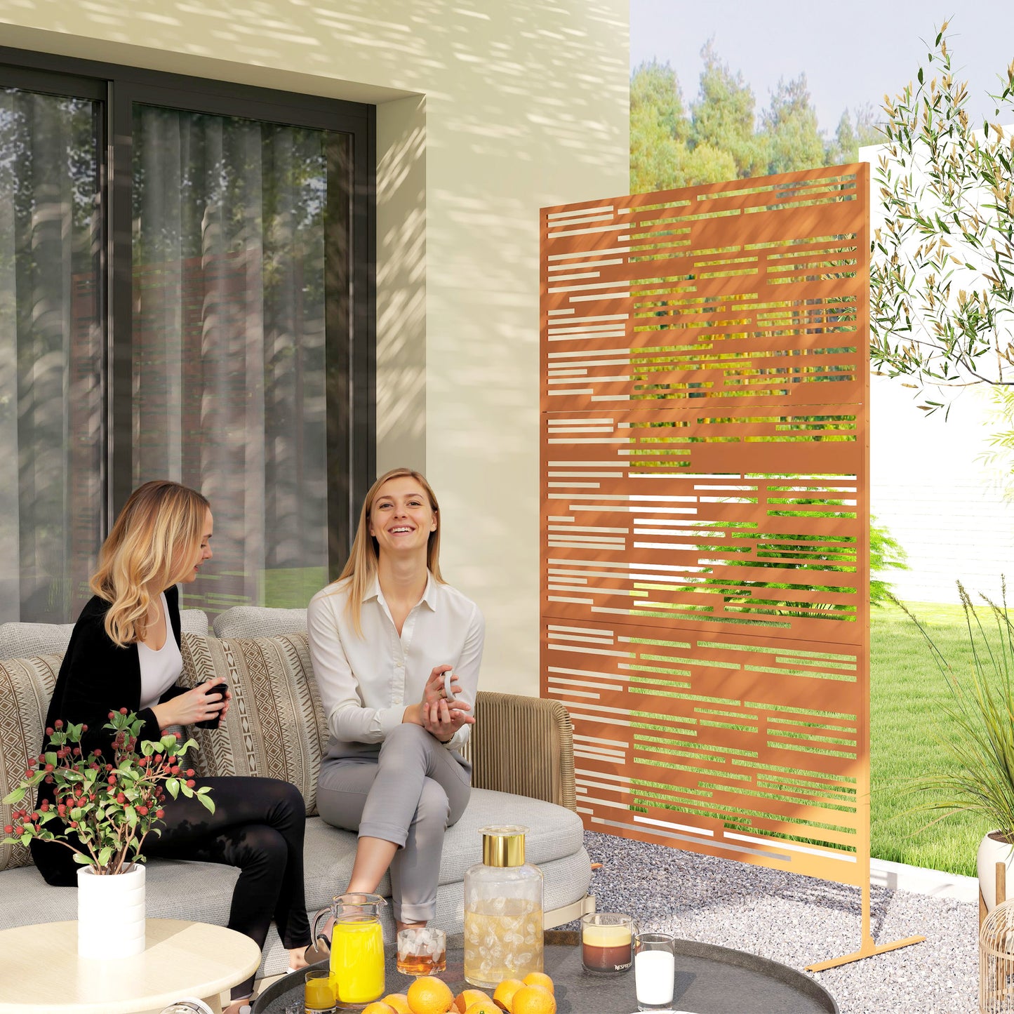 Metal Outdoor Privacy Screen - 78" H x 48" W - Brown