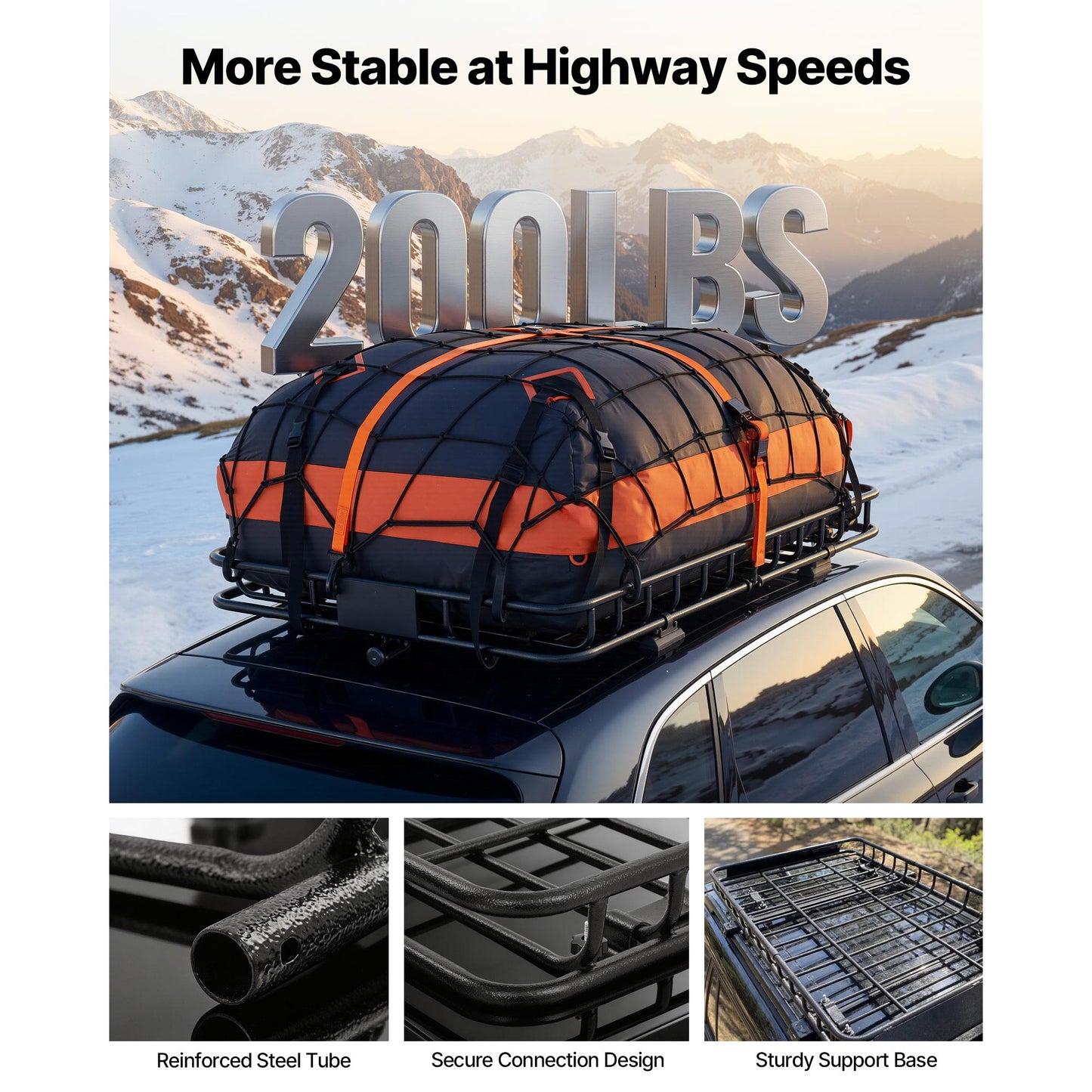 Heavy Duty Roof Cargo Basket 54x34x4in with Waterproof Bag & Ratchet Straps