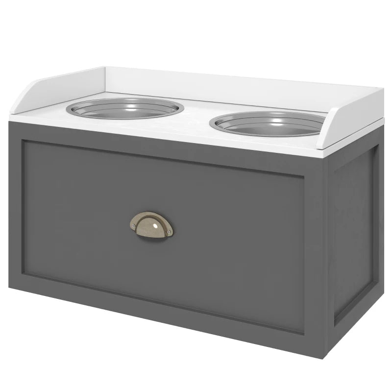 Elevated Pet Feeding Station with Storage - Large Dog Bowls, Gray