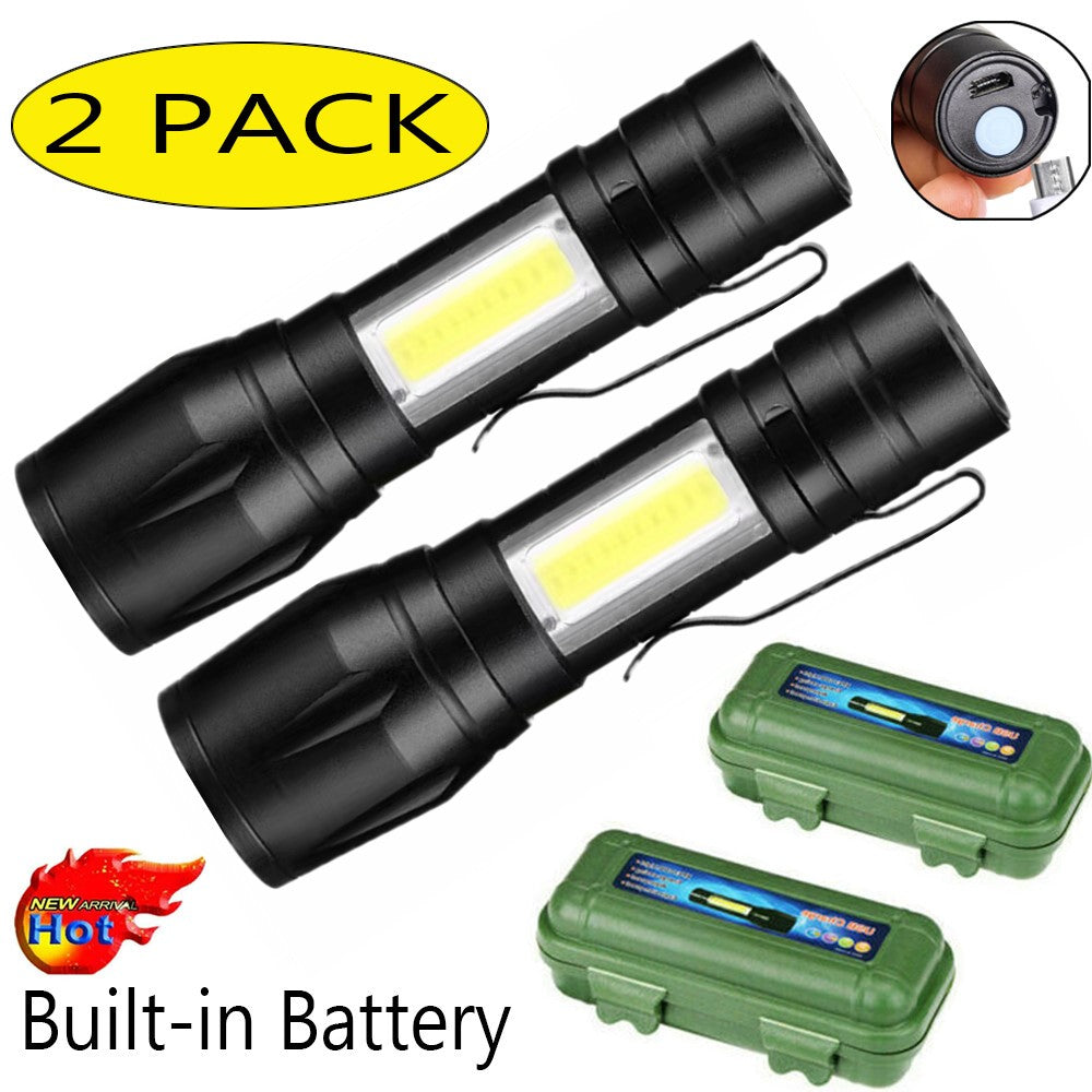 Rechargeable LED Flashlight 2-Pack, Compact Outdoor Torch for Camping & Hiking