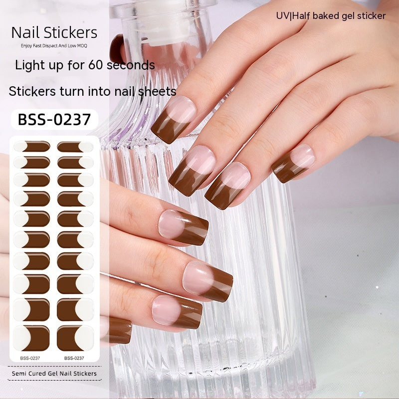 French Gel Nail Stickers - 20pc Semi-Cured Full Set
