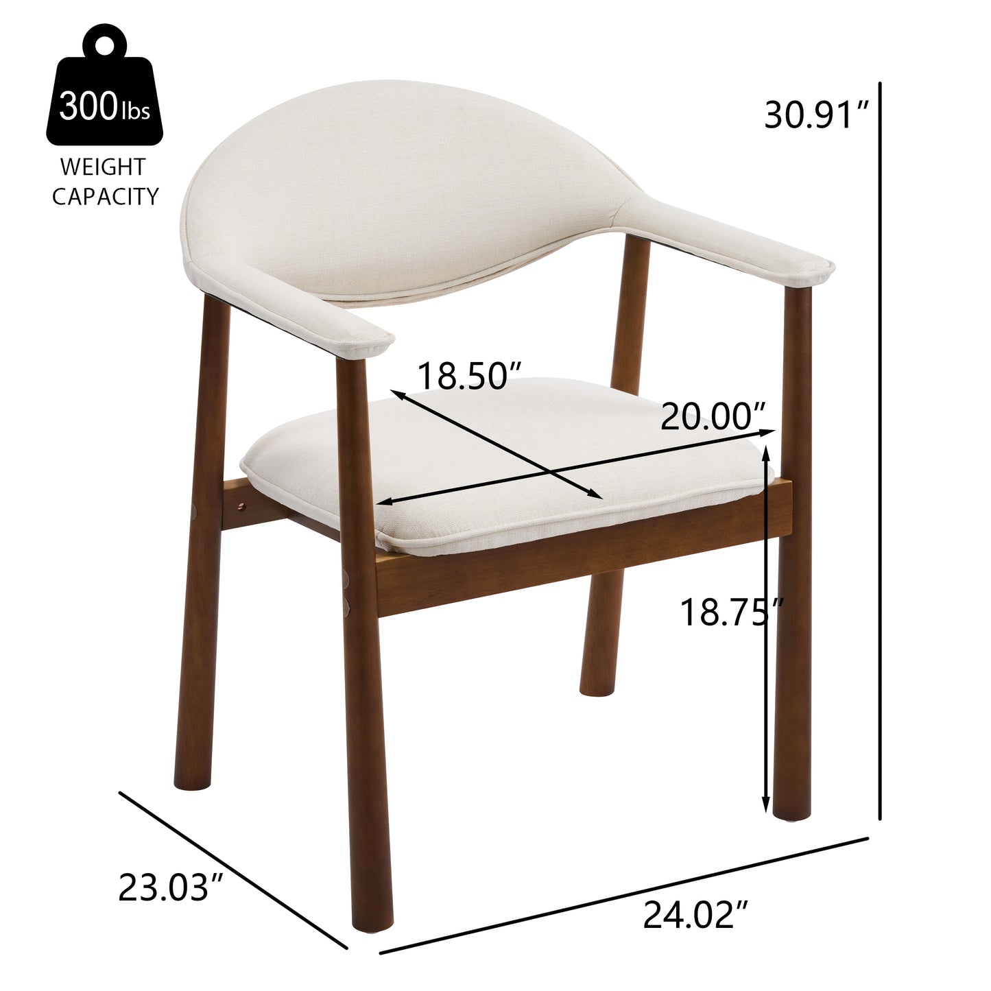 Upholstered Dining Chairs Set of 2 - Beige Fabric & Walnut Wood