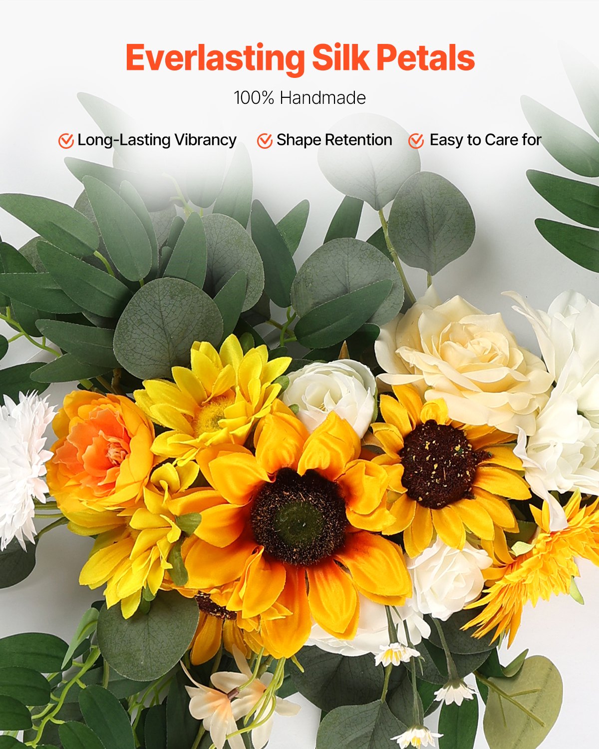 Artificial Wedding Arch Flowers Kit with 21ft Draping Fabric for Wedding Ceremony & Reception - Sunflower