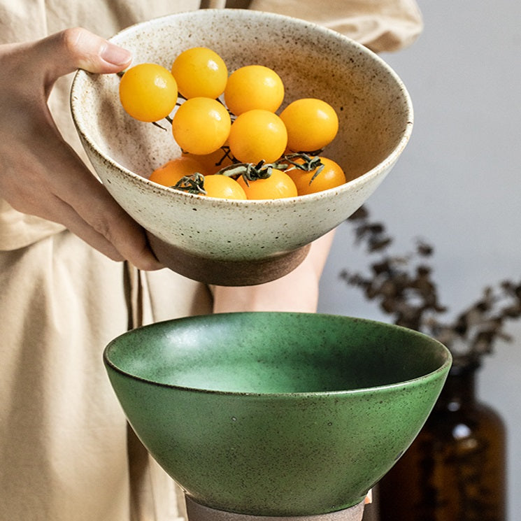 Stoneware High Leg Ceramic Ramen Bowl with Bamboo Pattern, 6.5 Inch Diameter