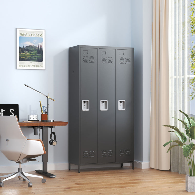 3-Door Metal Storage Locker with Locks - Gray & Black