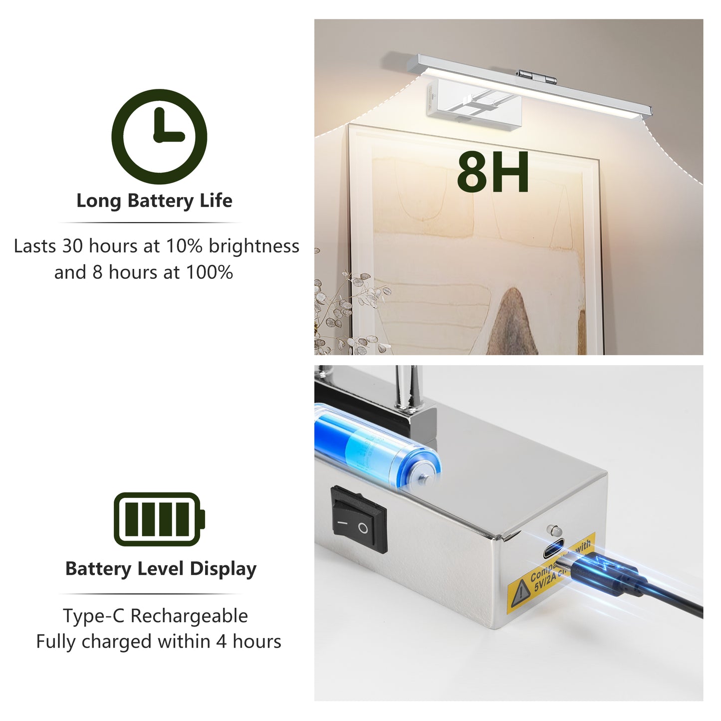16-Inch Wireless Picture Light with Remote - Chrome Adjustable Art Light