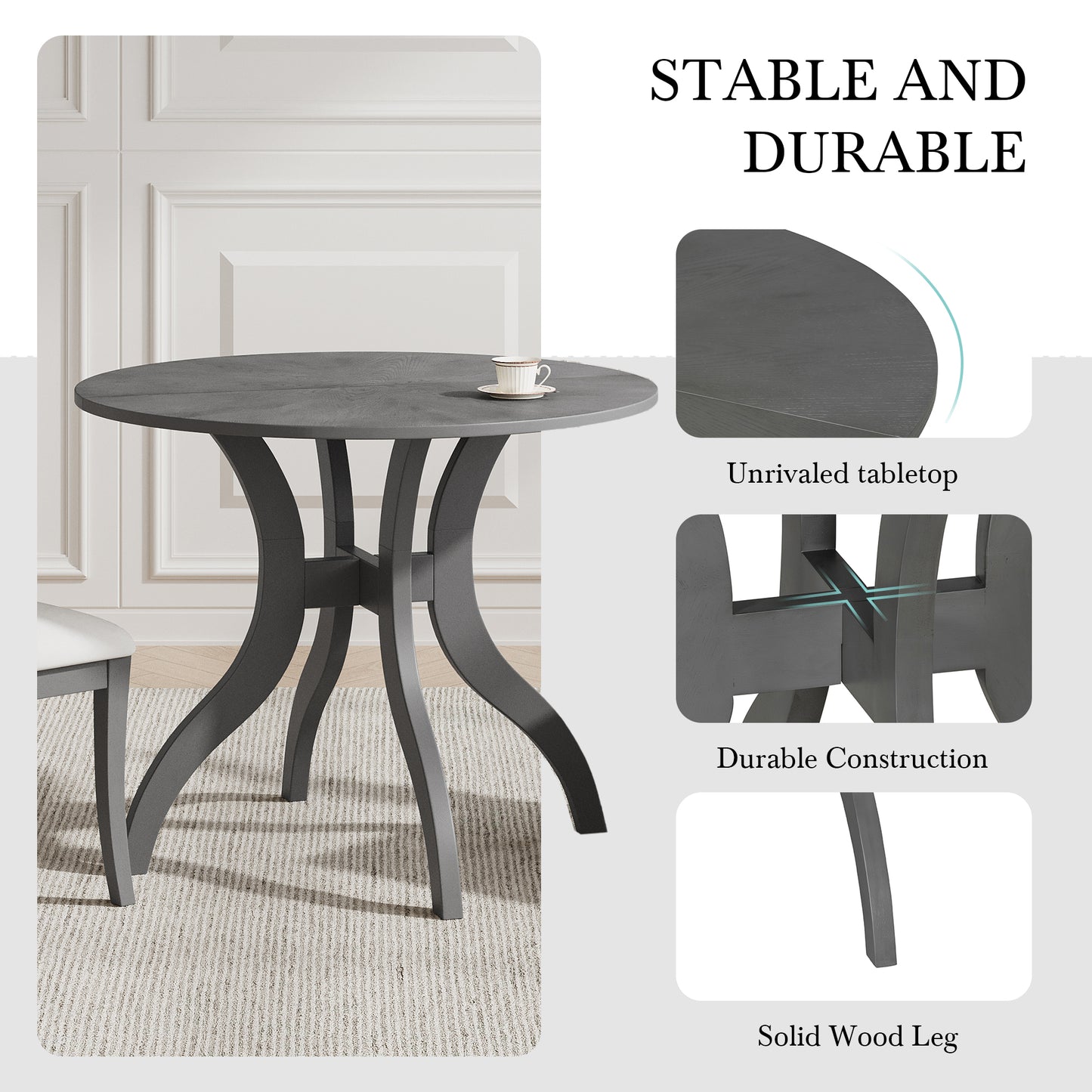 39.4-Inch Round Dining Table Set with 2 Chairs - Oak Gray