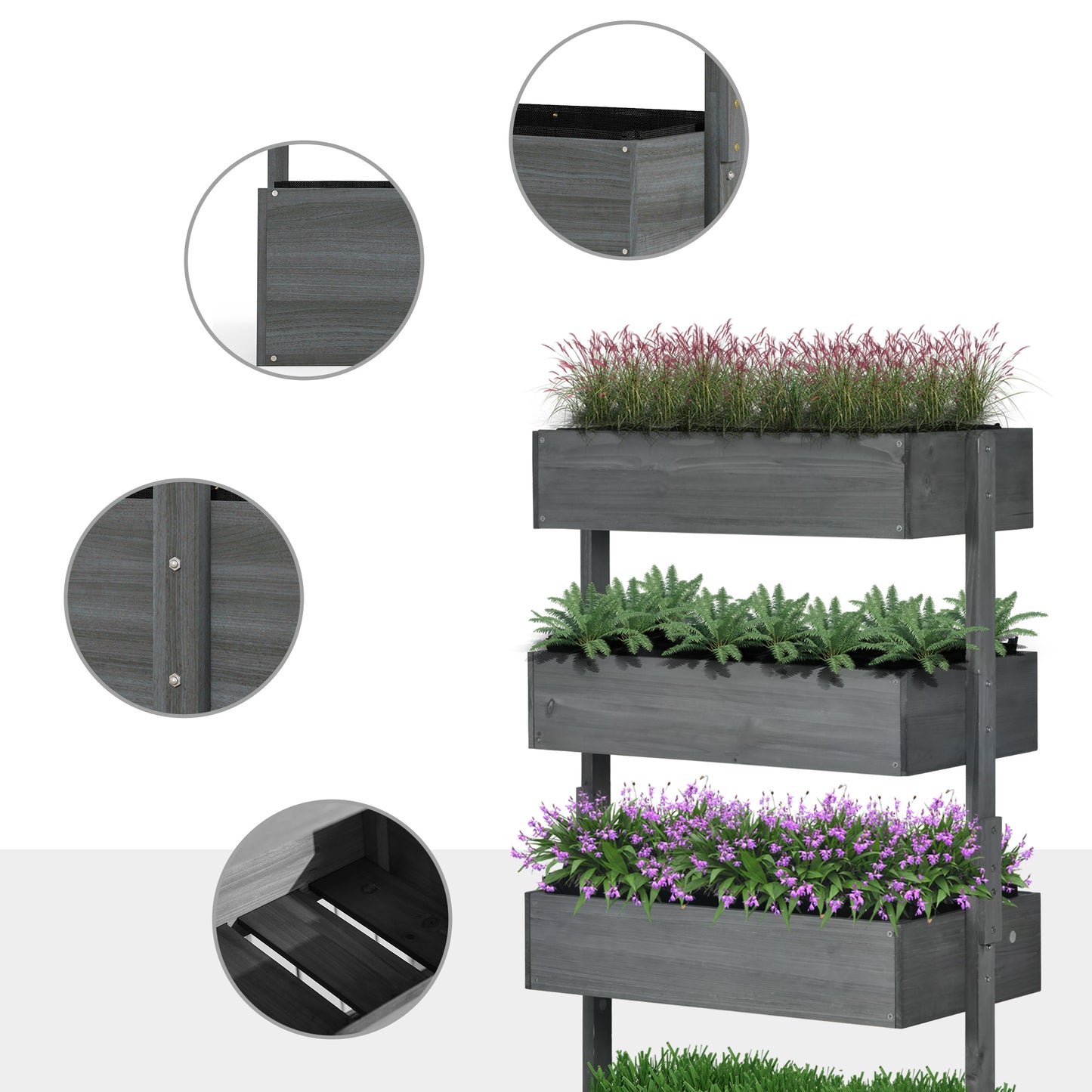 Outdoor Wooden Vertical Garden Planter Box - 4 Tier Self-Draining Herb Vegetables Flower Bed