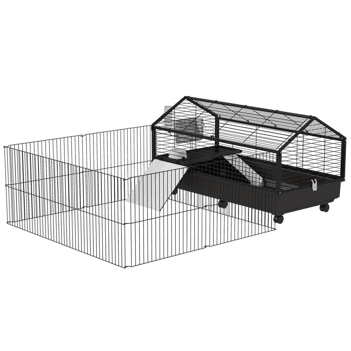 Small Animal Playpen Cage with Wheels and Water Bottle - 46.5 Inches