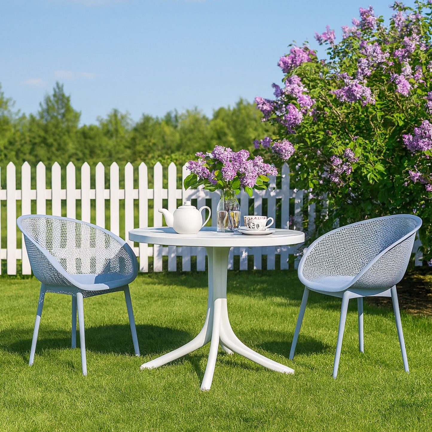 Light Blue Modern Lounge Chairs & Round Table Set - 2-Pack
