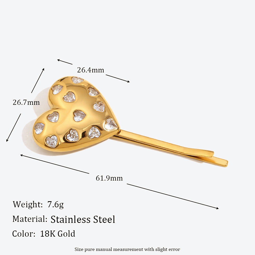 Love Heart Rhinestone Hair Clip - Gold