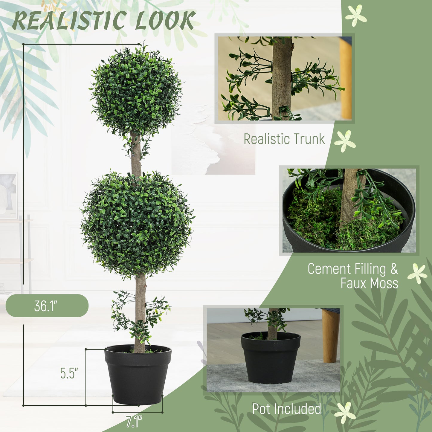 Set of 2 Boxwood Topiary Trees - UV-Protected Artificial Plants