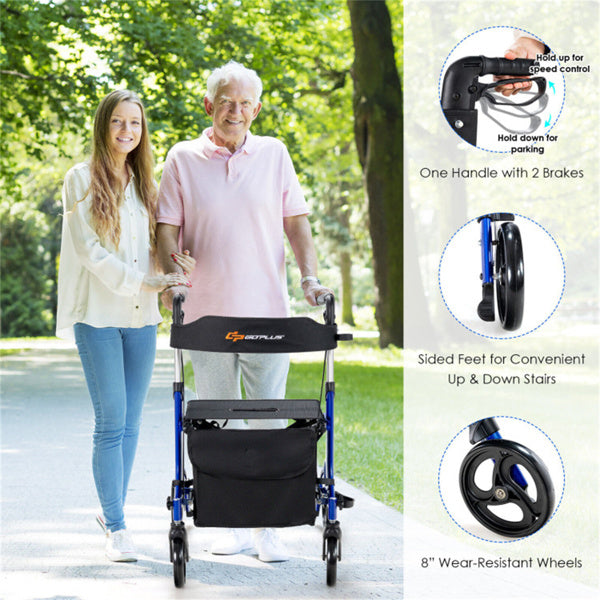 2-in-1 Rollator Walker & Wheelchair - 330 Lbs Capacity, Blue