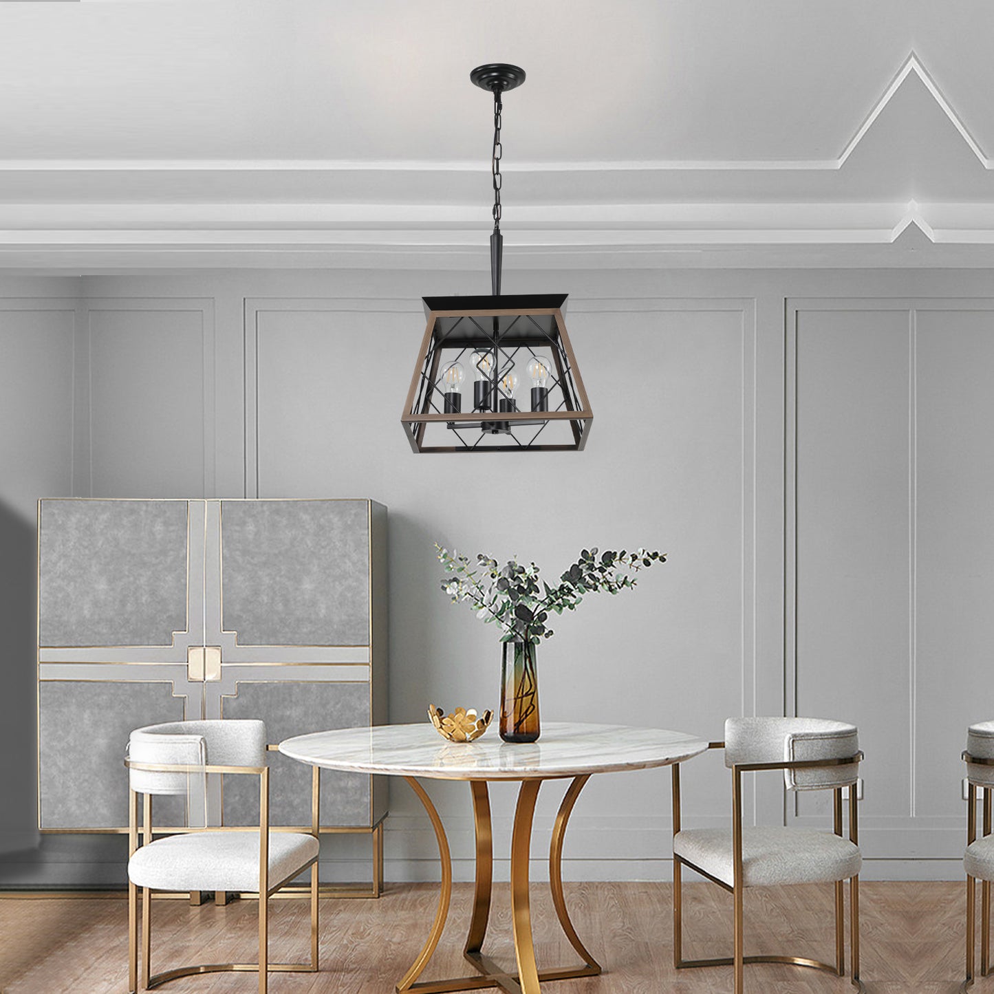 16-Inch Walnut Industrial 4-Light Pendant Chandelier - Adjustable Modern Design